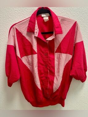 Hot Pink and White Geometric Button-Up Shirt 80s Valley Girl/90s Soccer Moms